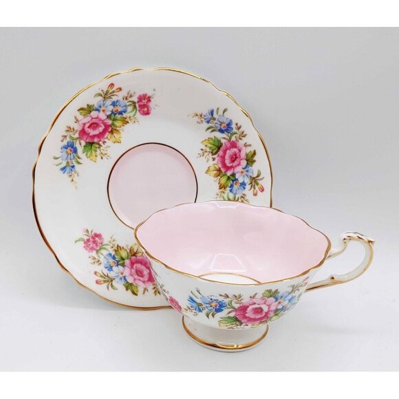 Paragon Vintage Double Warrant White Pink Floral Bone China Teacup And Saucer - Picture 5 of 11